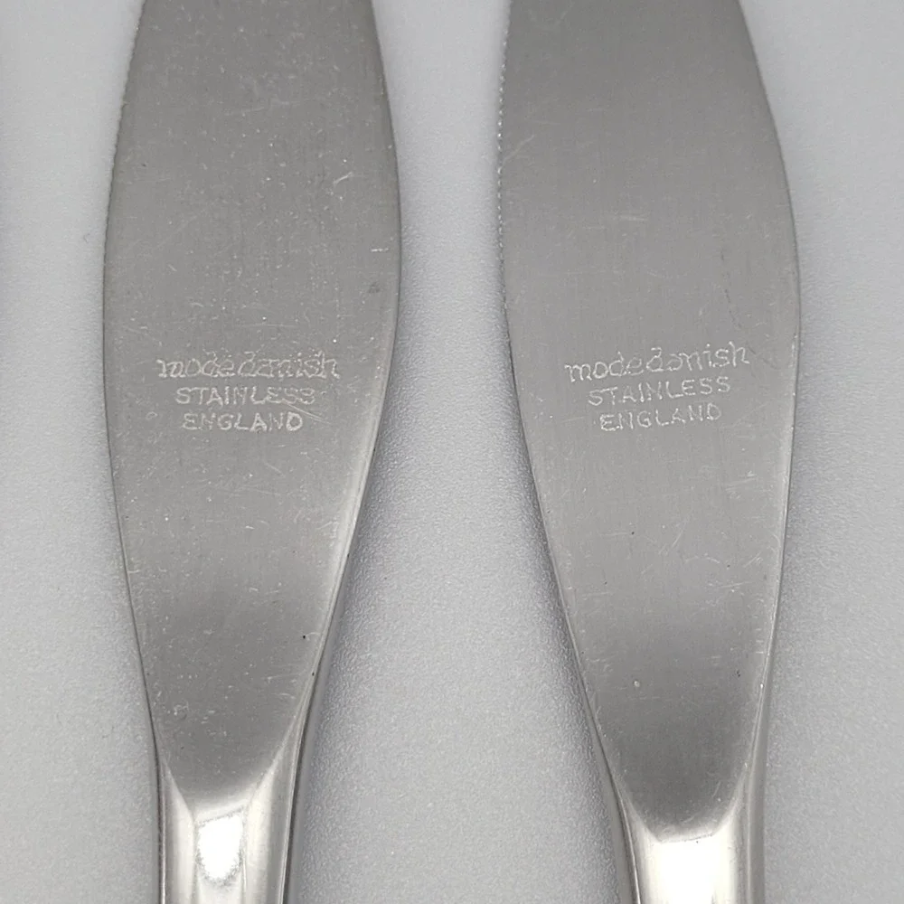 Mode Danish Dinner‎ Knives Set of 6 Wood Handle Stainless Steel England MCM
